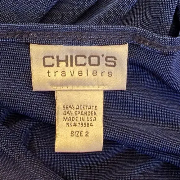 Chicos Travelers Size 2 Large Blue Stretch Knit Tunic Top Long Sleeve USA Office - Picture 2 of 5